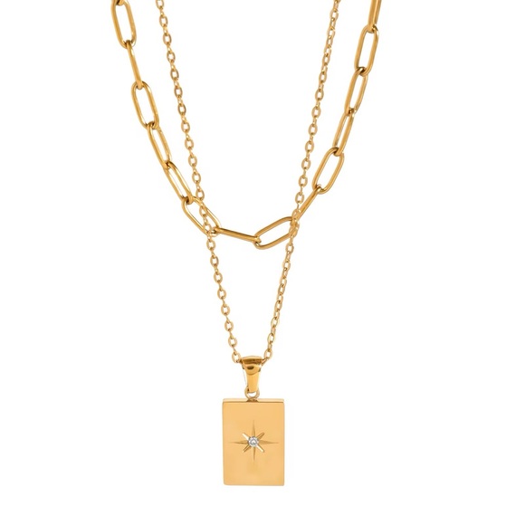 SahrzJewellery Jewelry - 18K Gold Plated Layered Rectangle Pendant Necklace